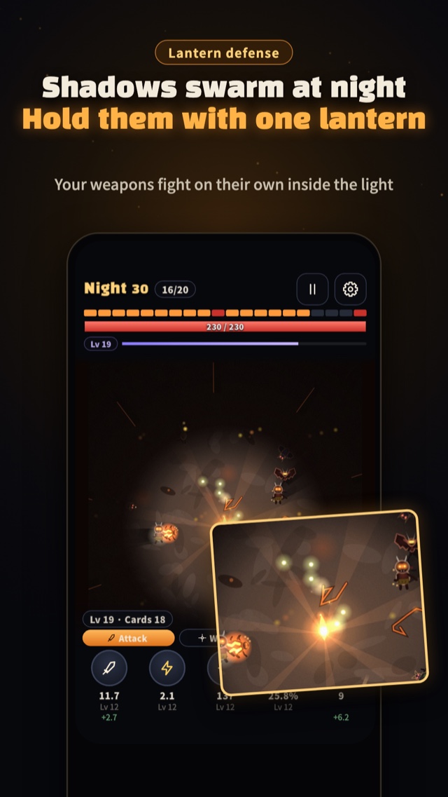 Shadows swarm at night. Hold them with one lantern